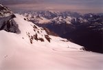 Le massif du Mont Blanc, et l'itinéraire de descente, vu bien dans l'axe !