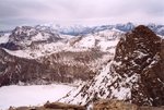 Vue sur la Grande Motte, le Mont Pourri, le Mont Blanc, la Pointe de la Sana et l'Aiguille de la Grande Sassière.