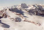Le Roc du Mulinet, la Pointe Mezzenile, la Pointe Francesetti, la Grande Ciamarella (3676 m) et la Petite Ciamarella. À gauche de la Grande Ciamarella, le Viso (3841 m).